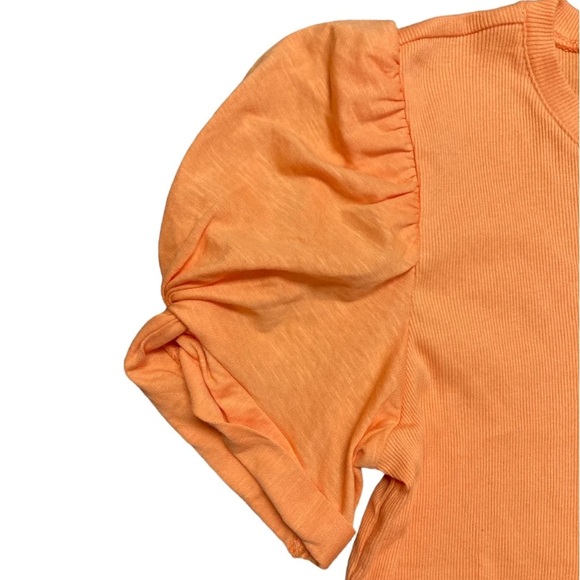 NWT Vince Camuto Orange Puff Sleeve Rib Top - Picture 3 of 4